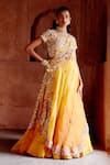 Buy Yellow Organza, Cut Work, Tassels, Pearls, Zardozi Draped Lehenga ...