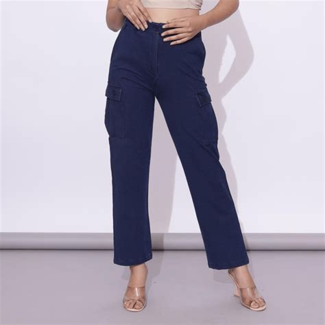 Blue denim cargo pants & trousers for women, Casual wear - Loose fit.