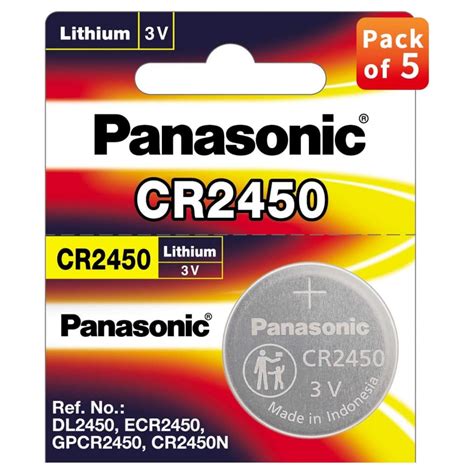 Panasonic CR-2450 Lithium Coin Battery 3v - Pack of 5 Provide Long Las ...