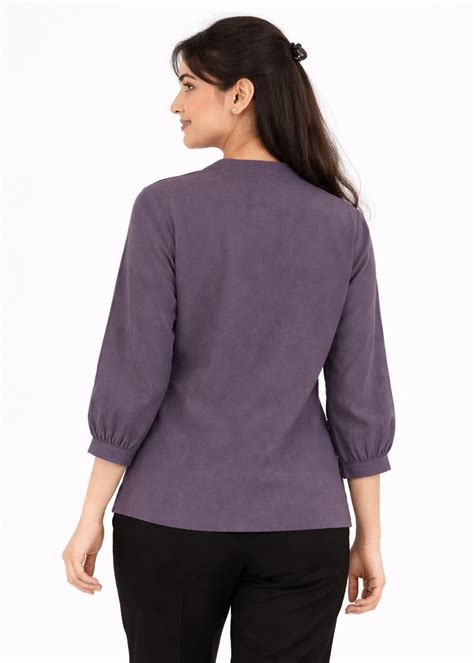 Smoky Lavender Textured V-Neck Workwear Top for Women | Flurr
