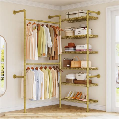 L2 Wall Mounted Closet System, Industrial Pipe Clothing Rack Clothes ...