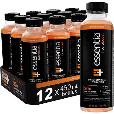 Essentia Hydroboost Enhanced Bottled Water, Peach Mango, 450 ml, 12 ...