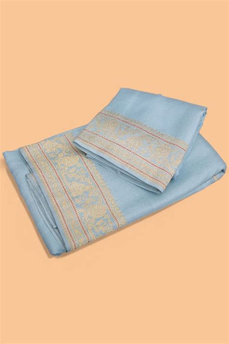 Banarasi Silk Plain Blue Dhoti With Kurta And