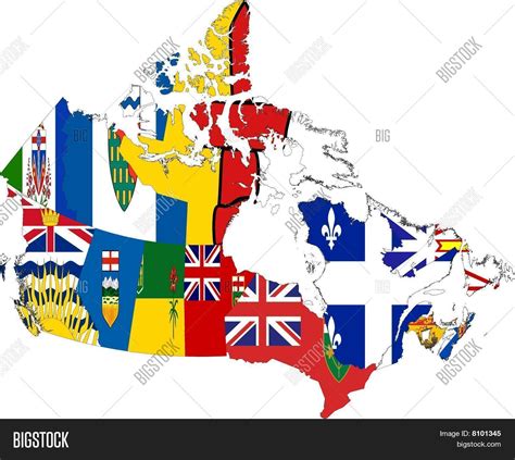 Canada Map Of Provinces And Territories Collage With Flags Stock Photo ...