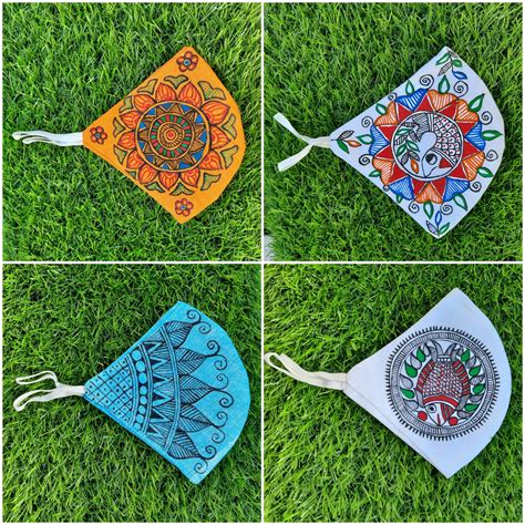 Buy Handmade Hand Painted Mask, Madhubani Painting (mithila) Face Mask ...