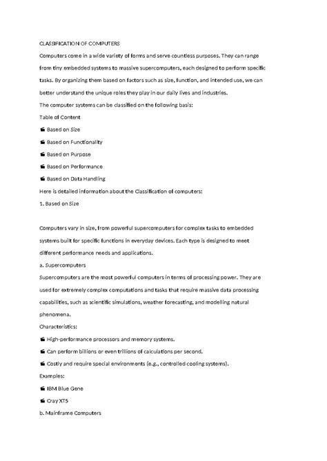 Classification of Computers: Types, Functions, and Uses - Studocu