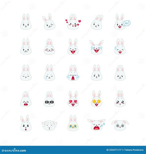 Rabbit Emojis Vector Set. Rabbit Or Bunny Emoticon Cute Face Animal ...