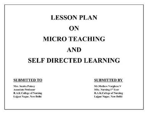 MSc Nursing Lesson Plan: Micro Teaching & Self-Directed Learning - Studocu