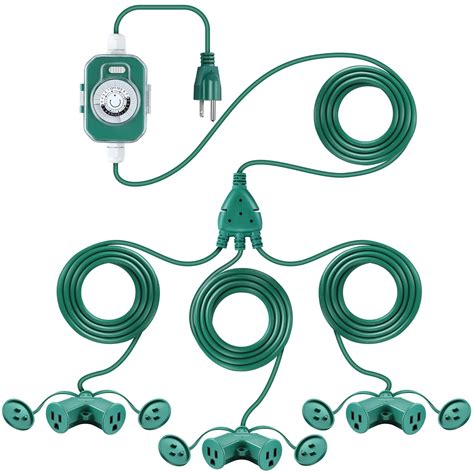 40 Ft Extension Cord Outdoor with Outlet Timer, 1 to 3 Splitter ...