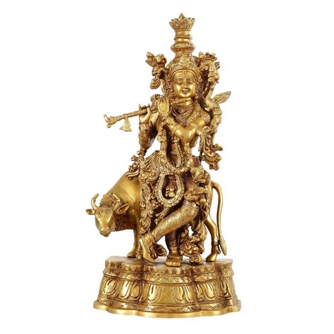Brass Krishna with Cow Idol 17 Inch | Govinda Statue | ArtyCraftz