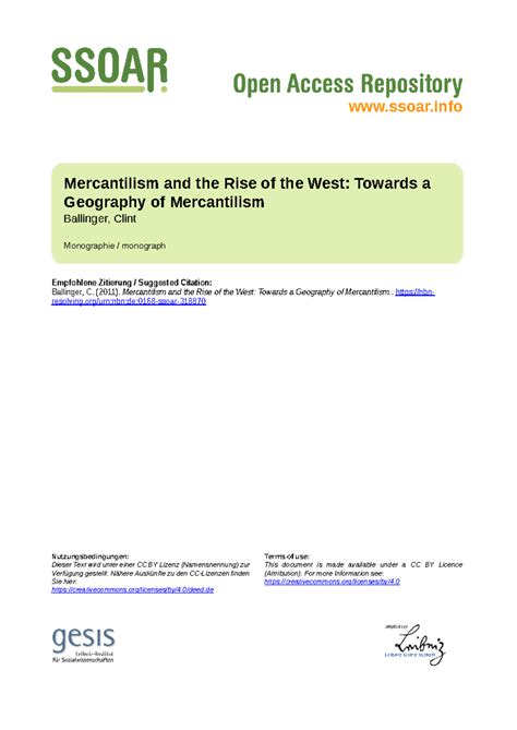 Mercantilism and the Rise of the West: A Study by C. Ballinger (2011 ...