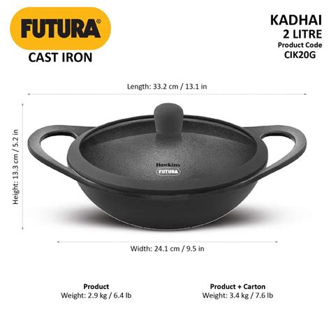 Hawkins Futura 2 Litre Cast Iron Kadhai with Glass Lid | Black – Rasoi Shop