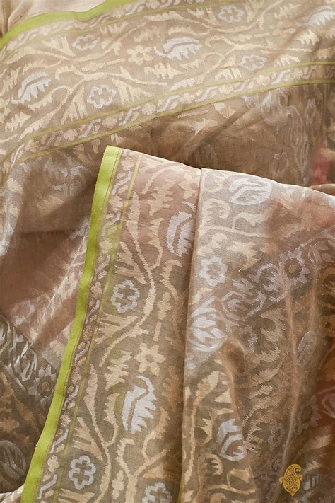 Dark Grey Pure Cotton Jamdani Real Zari Banarasi Handloom Saree - Tilfi