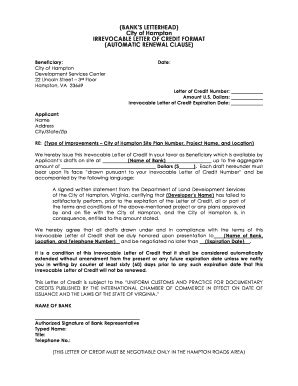 Fillable Online hampton Irrevocable Letter of Credit Format Fax Email ...