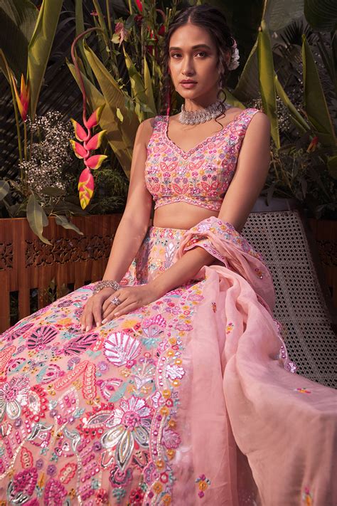 Peach Multicolor Tropical Lehenga Set – Aneesh Agarwaal