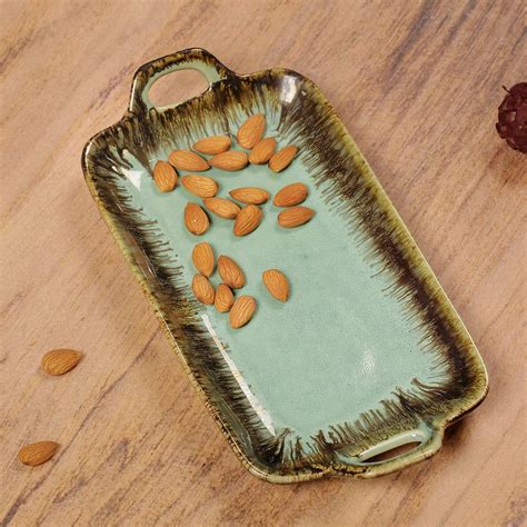 Amalfiee 11" Handmade Peppermint Serving Tray Ceramic Serving Platter ...