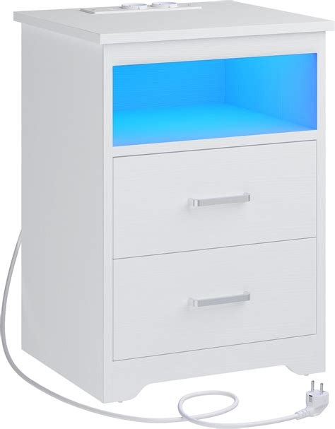 VASAGLE Nachttisch mit LED-Beleuchtung, Beistelltisch, einstellbare ...