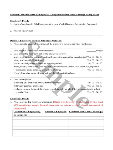 Fillable Online Proposal / Renewal Form for Employees' Compensation ...