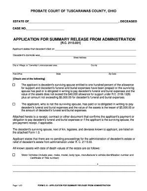 Application For Summary Release From Administration - Tuscarawas ...