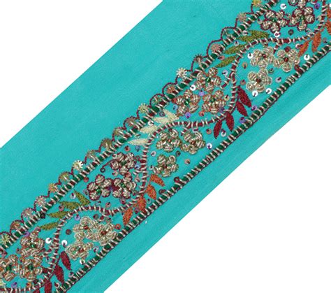 Sushila Vintage Blue Saree Border Indian Craft Sewing Trim Hand Beaded