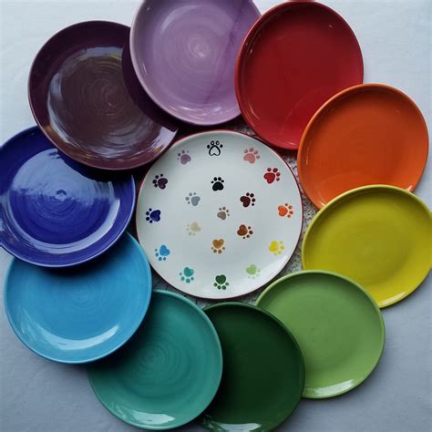 Hand-painted Ceramic Plate or Bowl: Rainbow Colors, Customizable ...