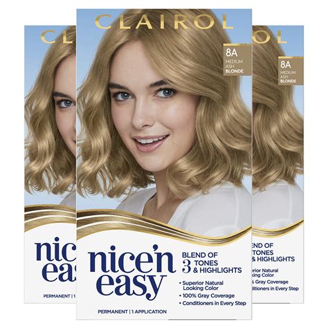 Clairol Nice'n Easy Permanent Hair Dye, 8A Medium Ash Blonde Hair Color ...