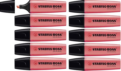 STABILO Highlighter Pen BOSS ORIGINAL Box of 10 Red (Salmon Pink ...