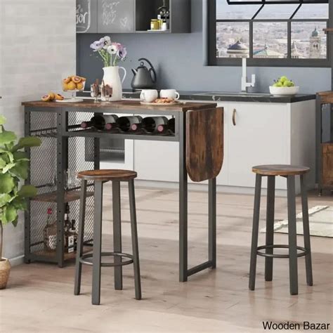 Verret Liquor Bar Pub Table Adjustable Shelves & Cup Holder Wine Rack ...