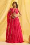 Buy Fuchsia Silk, Organza, Lurex Striped Lehenga Set With Embroidered ...
