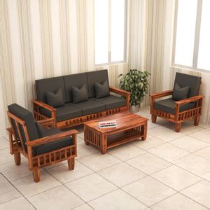 JeenWood KUBER Design Sheesham Wood Five Seater Sofa Set With 'DERBY ...