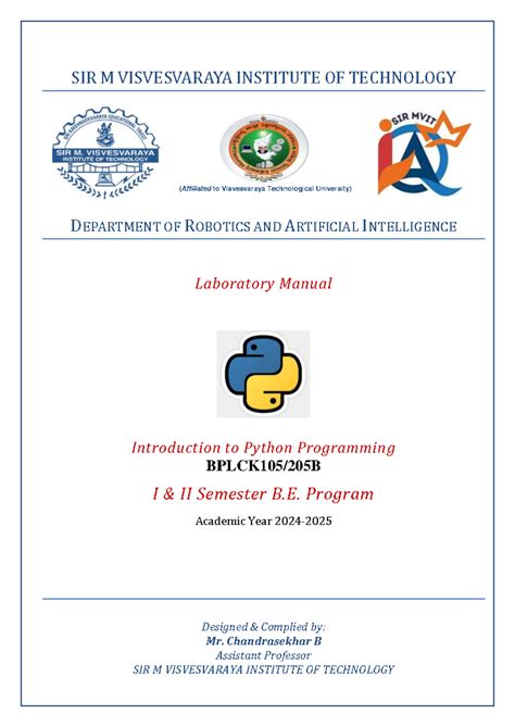 **BPLCK105/205B Python Programming Lab Manual: Comprehensive Guide ...