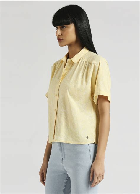 Yellow Floral Printed Extended Sleeve Shirt | Pepe Jeans India