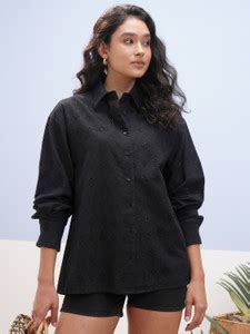 Vishudh Women Self Design Casual Black Shirt - Buy Vishudh Women Self ...