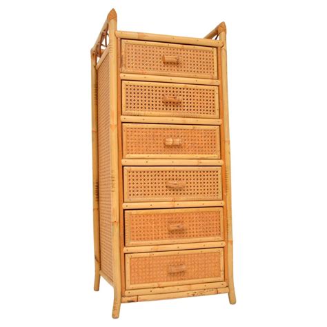Mid-Century Rattan Highboy / Tallboy Chest of Drawers by Angraves ...