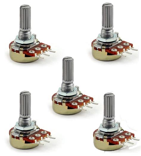 5Pcs B1M 1M Ohm Rotary Potentiometers Single Linear Taper 3-Pin ...