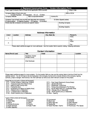 Fillable Online Subcontractor Information Form - J Raymond Construction ...