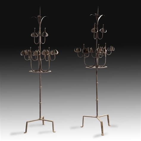 Proantic: Pair Of Neo-gothic Style Floor Candelabras. Wrought Iron. Sp