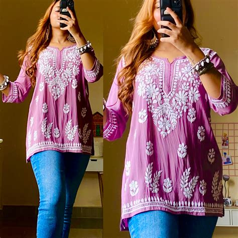 Rini Modal Chikankari Top-Mauve – Ethnic Bee