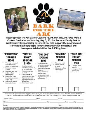 Fillable Online arccarroll Please sponsor The Arc Carroll Countys BARK ...