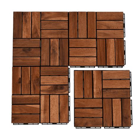 Buy Wood Interlocking Flooring Tiles, 12 x 12, Pack of 10, Outdoor ...