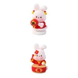 Buy CALANDIS 2 Miniature Bunny Figurines Ornament for Shelf Decoration ...