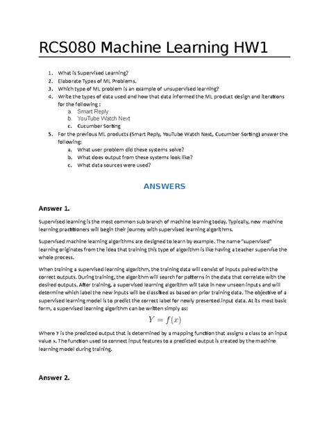 Ass1 - Machine Learning Assignment - RCS080 Machine Learning HW 1. What ...