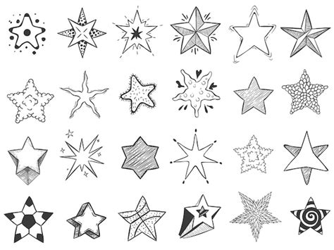 Schets sterren. Doodle stervorm, schattige handgetekende starburst en ...