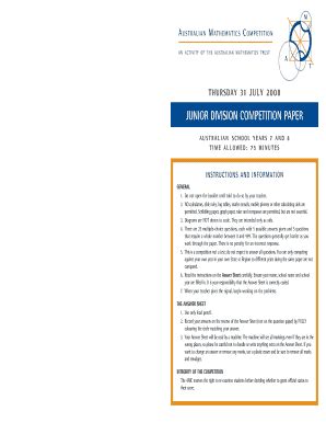 2008-2026 Form AU Junior Division Competition Paper - Blank Fillable ...
