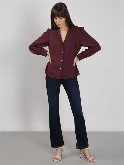 Wine Shawl Collar Shirt