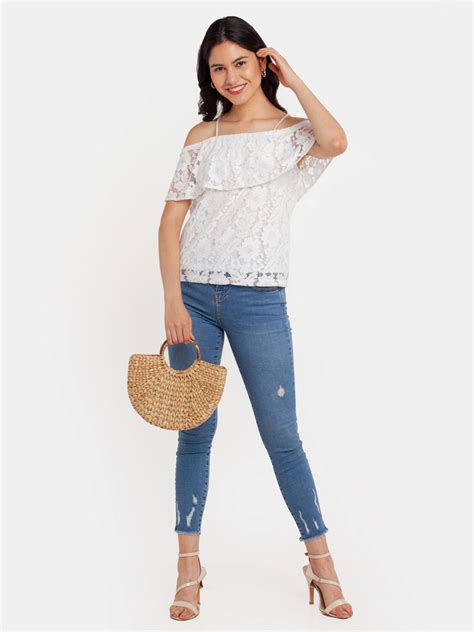 Buy White Lace Offhoulder Top For Women Online - Zink London