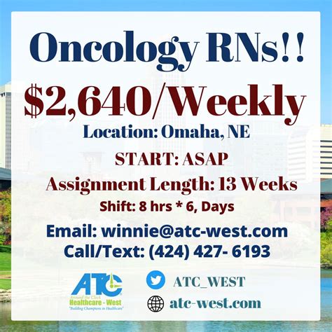 ATC West Healthcare is hiring RN Oncology!! Location: Omaha, NE 68124 Title: RN Oncology Pay ...