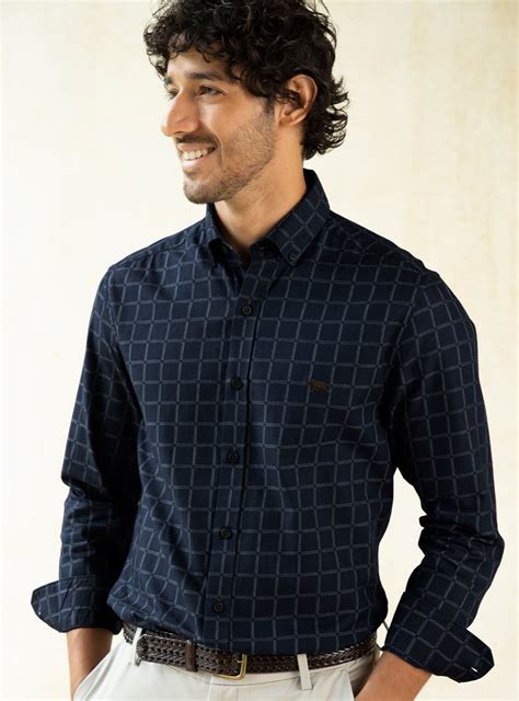 Buy Mirage Indigo Grid | Semi formal Navy Check Shirts for Men Online ...