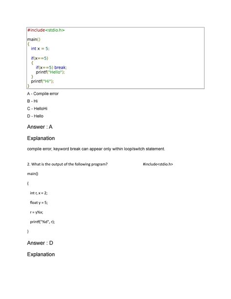 C-Question Work out - #include main() { int x = 5 ; if(x== 5 ) { if(x ...
