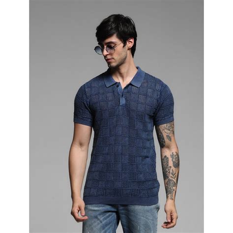 Buy Jack & Jones Blue Regular Fit Textured Polo T-Shirt Online